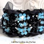 Pulsera Prestige con facetas negras y azules y cinta de organza